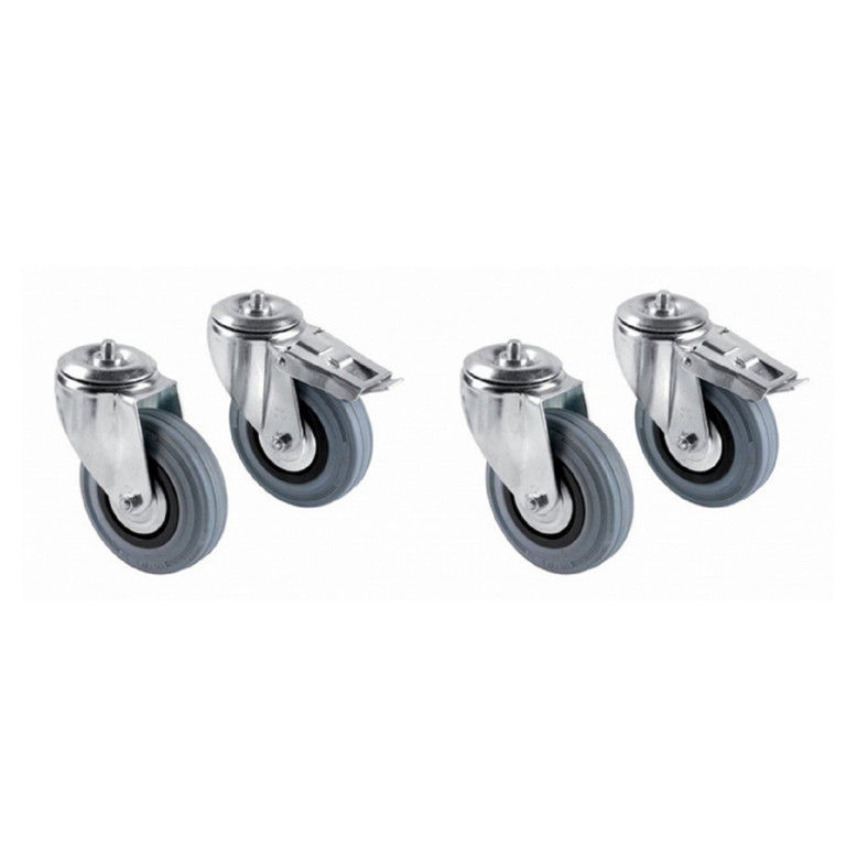 KIT RUOTE INOX Ø 125 MM. per mod. Q001-Q002-Q003-Q004-Q005-Q006-Q007-Q1974-Q1976-Q1990-Q2036-Q2037-Q2038-Q2039-Q2045-Q2046-Q2049-Q2052-Q2053-Q2061-Q2084-Q2090-Q2091-Q2096-Q2097-Q2098